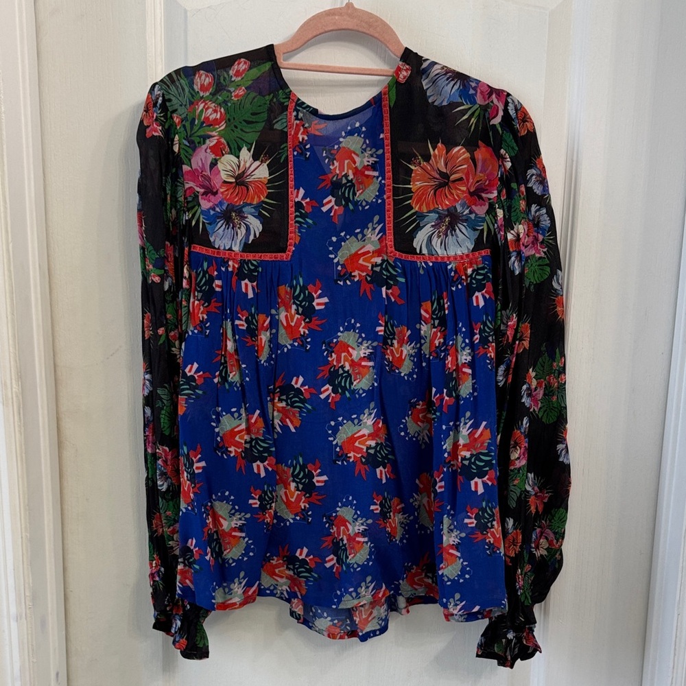 Anthropologie Floral Women's Blouse in Blue and Black